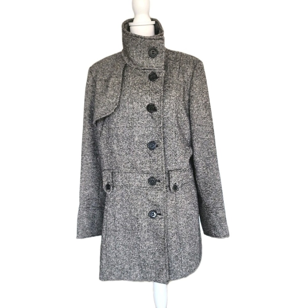Worthington Wool Blend Coat Womens XL Tweed Black Gray Flecked Classic Heavy